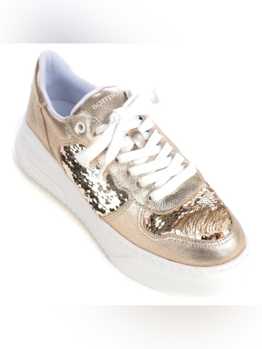 Bottero Bothobart Gold Metallic Leather Sequin Platform Sneakers NWT US 6.5
